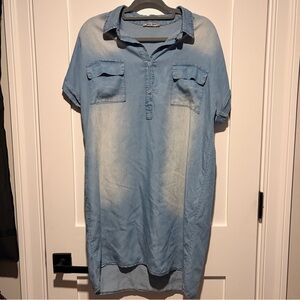 Meo Meli Linen Blend Blue Chambray Shirt Dress Size Medium